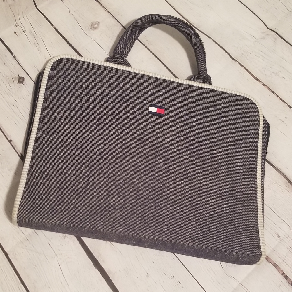 Tommy Hilfiger Binder Bag Denim material with zipper and handle